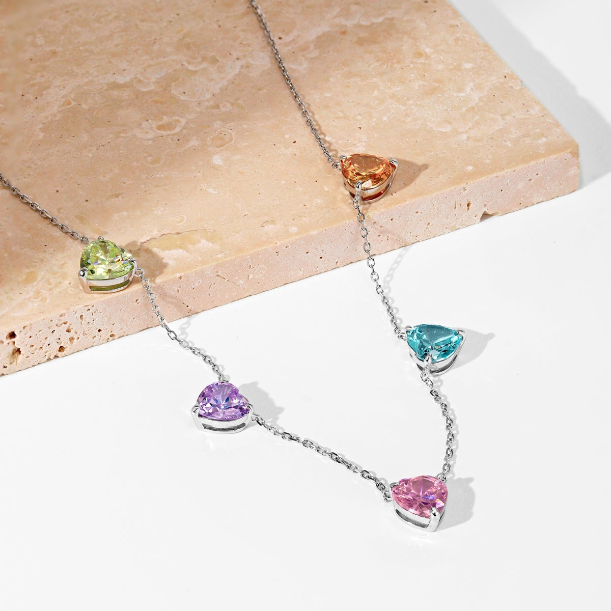 Sparkling Colorful Heart Cut Necklace