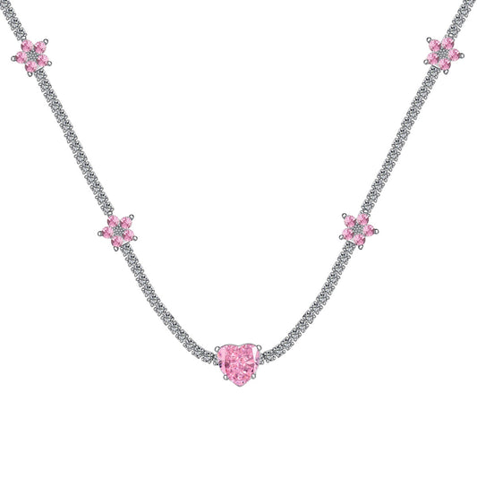 Dazzling Pink Heart Flower Necklace