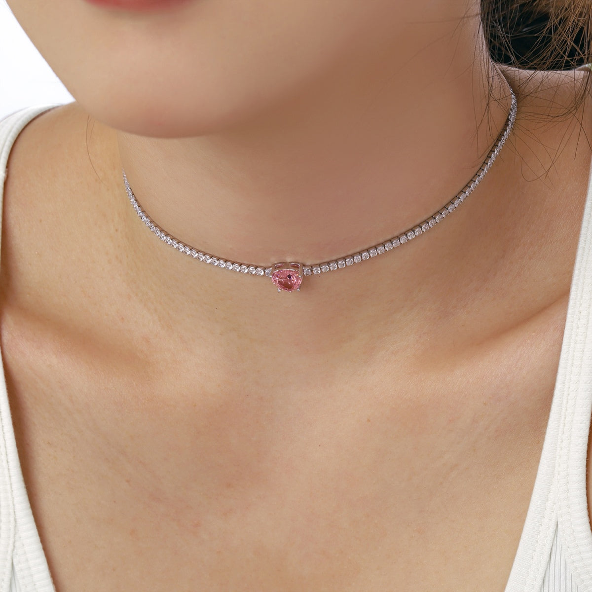 2.0 Carat Sparkling Tennis Heart Cut Necklace